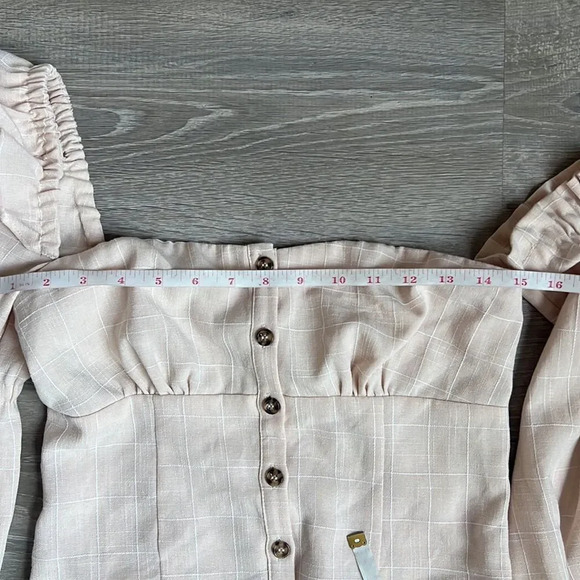 Song Of Style Emery Top One Shoulder Ruffle Beige Check - Picture 5 of 8